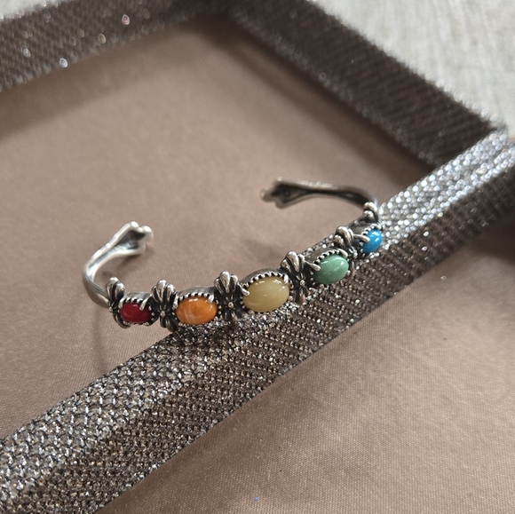 American West Sterling Multi Gemstone Cuff Bracelet - Picture 2 of 12